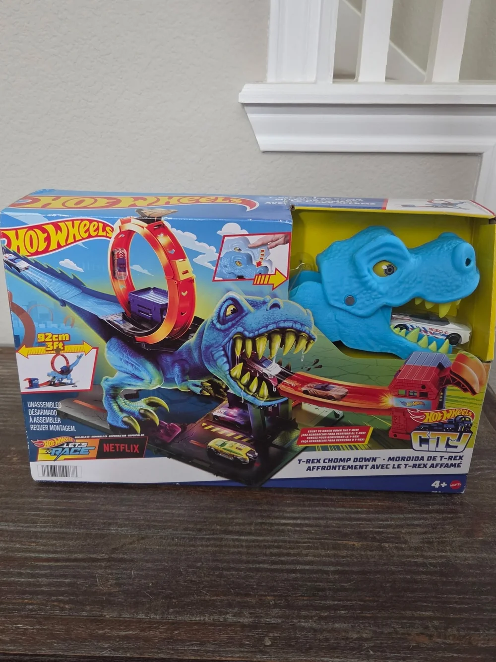 Hot Wheels T-Rex Chomp Down Playset - Bright Blue T-Rex